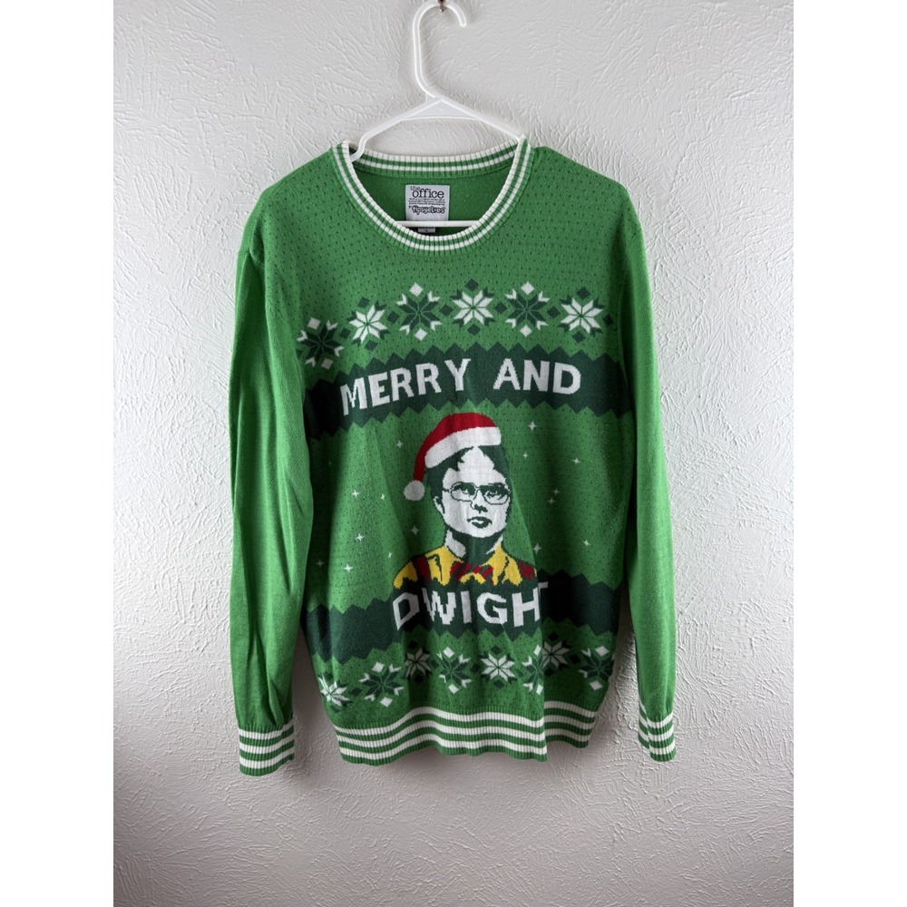 Merry and Dwight The Office by Tipsyelves Ugly Christmas Sweater Sz XL Green‎